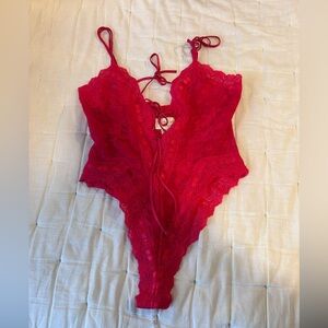 Vintage Gold Tag Victoria’s Secret red lingerie bodysuit size S
